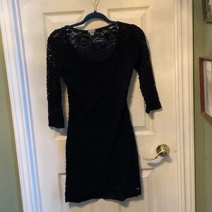 Guess Elegant Black Lace Dress with Long Sleeves